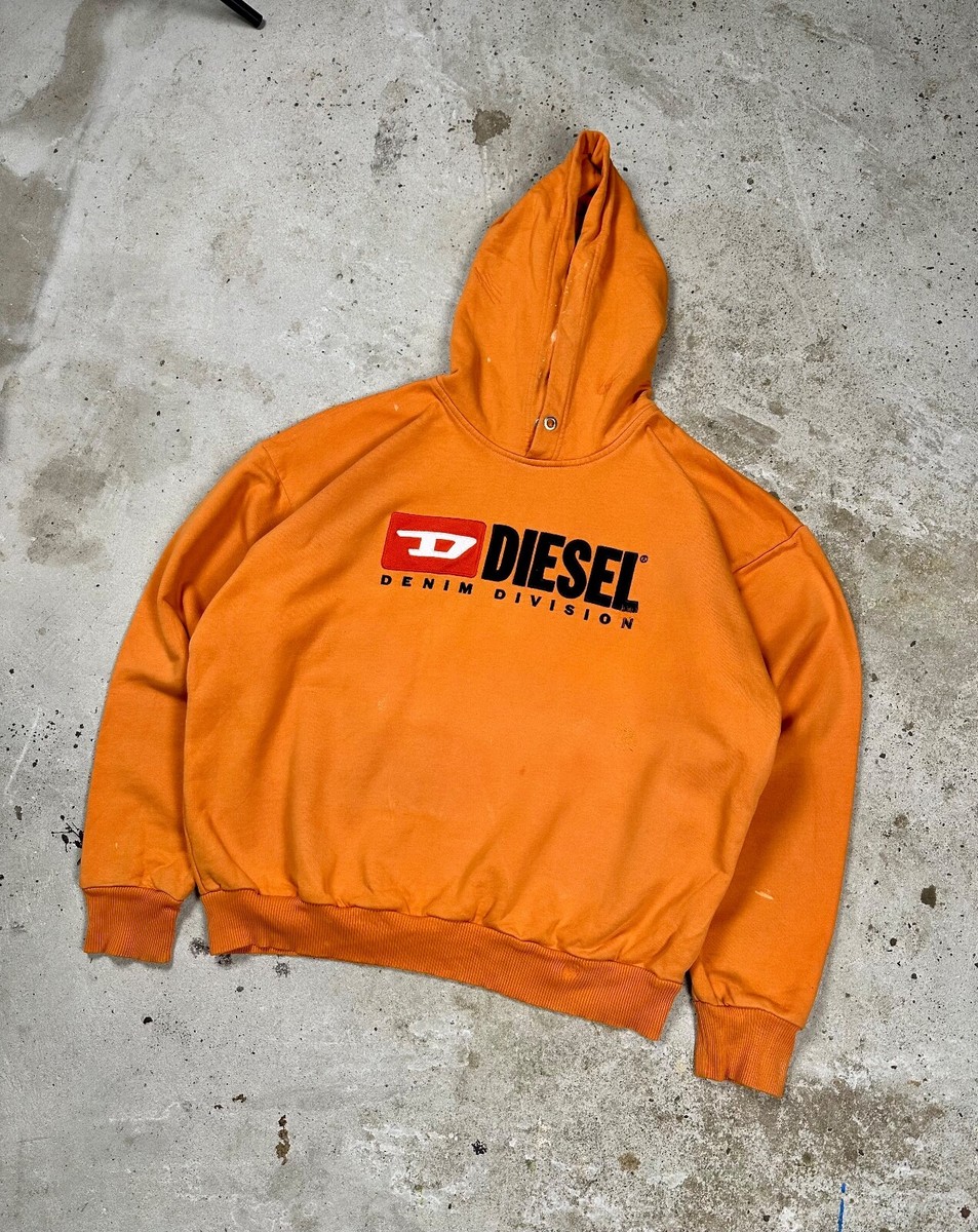 Vintage Diesel Big Logo Reworked Boxy Orange Hoodie L | eBay