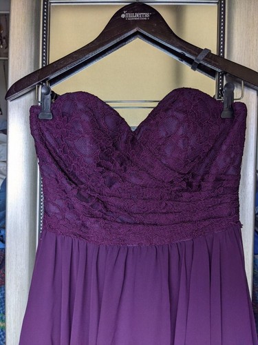 Women Short Strapless Lace Bridesmaid Dress Size 4 Eggplant (Plum) Unaltered