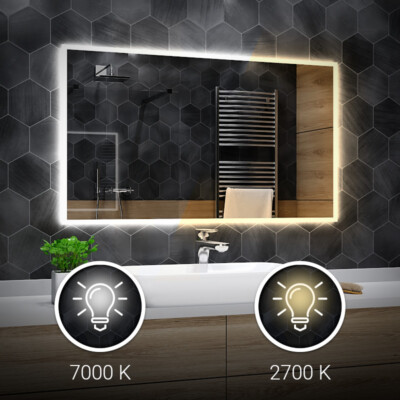 Miroir De Salle De Bain LED Avec Station Météo - Design Moderne - Argenté - Neuf