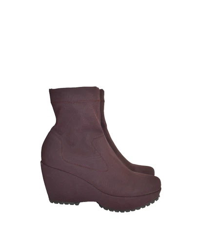 $650 PEDRO GARCIA Urbana Wedge Bootie PLATFORM NEOPRENE BROWN BURGUNDY 40 (DC5)