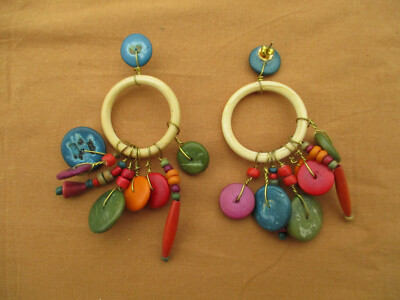 Boucles D'Oreilles Fantaisie Perles Vintage - Occasion - Bon État Général