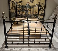 Black And Brass 5ft Bed Stead With Wooden Slats