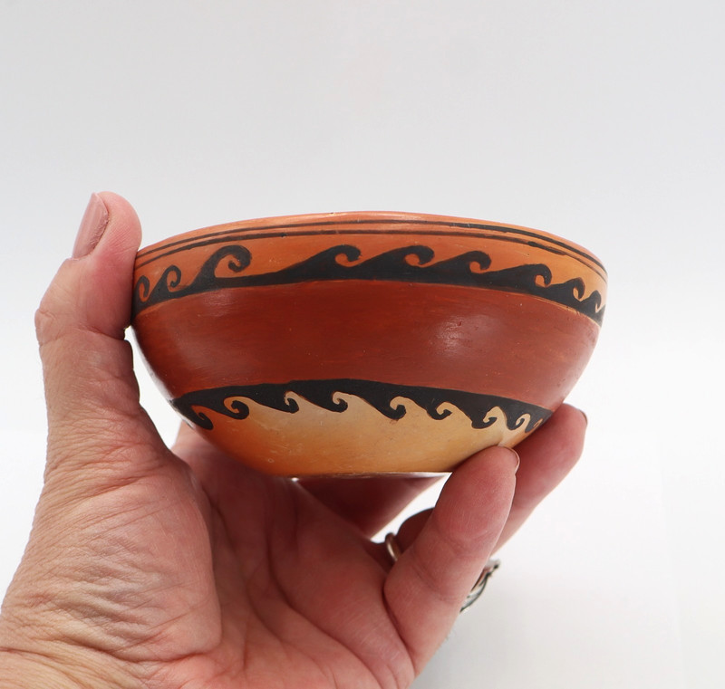 Hopi Bowl Yellow Ware Fire Bloom Cloud Red Band Scroll Pattern 4.25" W EDNA5