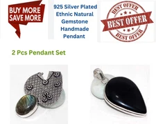Fiery Labradorite, Black Onyx 2 Pcs Pendant Set | Combo Set 2|2" JW