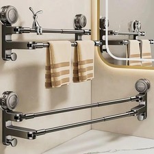 Adjustable Suction Towel Bar 50.85cm No drill Aluminium Rack with Hook