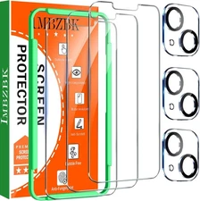 3Pack Screen Protector with Camera Lens Glass for iPhone 13 Clear