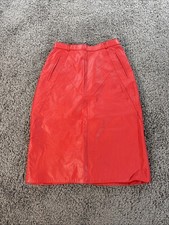 Vtg Bermans Leather Skirt Womens Size 10 Cherry Red Soft Midi Zip Elegant 80s