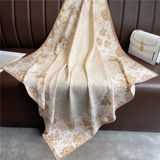 Print Twill Silk 90cm Square Scarf Women Luxury Floral Hair Neckerchief Shawl Wr