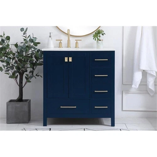 Elegant Decor Irene 32" Solid Wood and Stone Single Bathroom Vanity in Blue - Picture 7 of 8