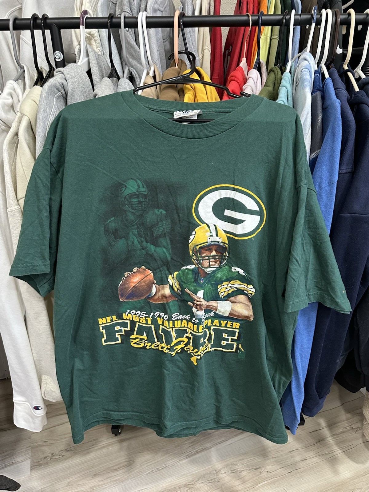 VTG 1995 MVP Brett Favre Green Bay Packers Size XL Shirt NFL Football Farve