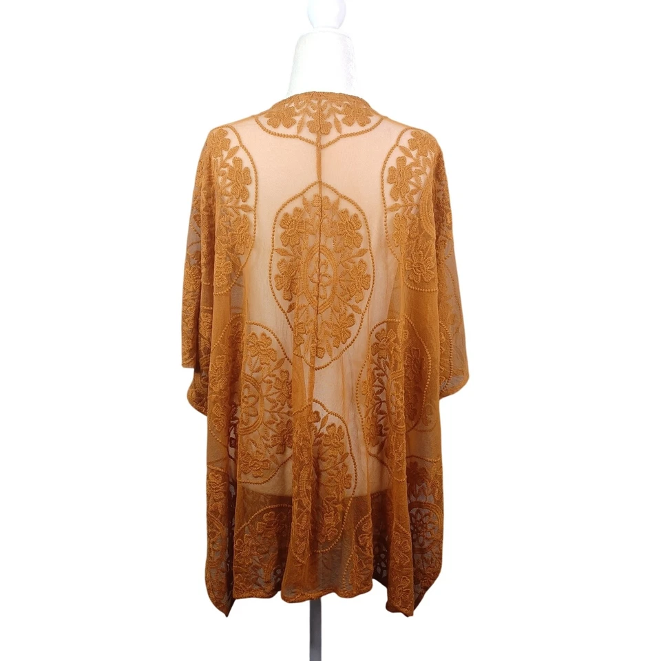 Maurices 刺绣网眼和服盖开襟开衫燃烧橙色波西米亚 — 第 2/4 张图片