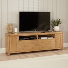 XXL Widescreen TV Unit Stand Marbury Oak Up to 100” TV Size Cabinet Furniture