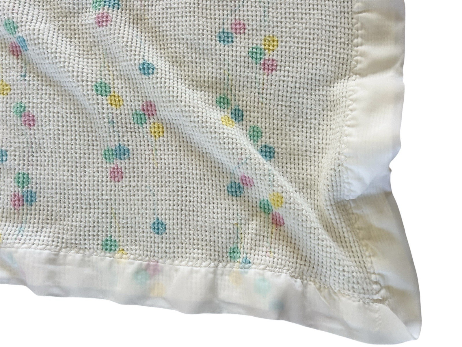 Vintage Baby  Morgan Cozy Balloon Blanket Waffle Weave Satin Edge NO TAG 38x40