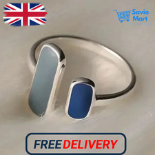 Sterling Silver Blue Stone Adjustable Rectangle Ring for Women Retro Trendy