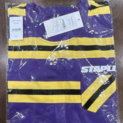 Staple Striped Logo Crew Neck Cotton Jersey T-Shirt Purple Yellow Black Size L