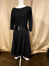 Vintage 1950s 1960s Black Lace Cocktail Dress Size 8/10, 3/4 length sleeve
