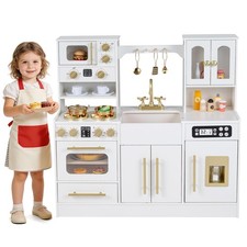 Wooden Kitchen Playset w/Realistic Lights  Sounds, Stoves, Sink, Faucet, Oven
