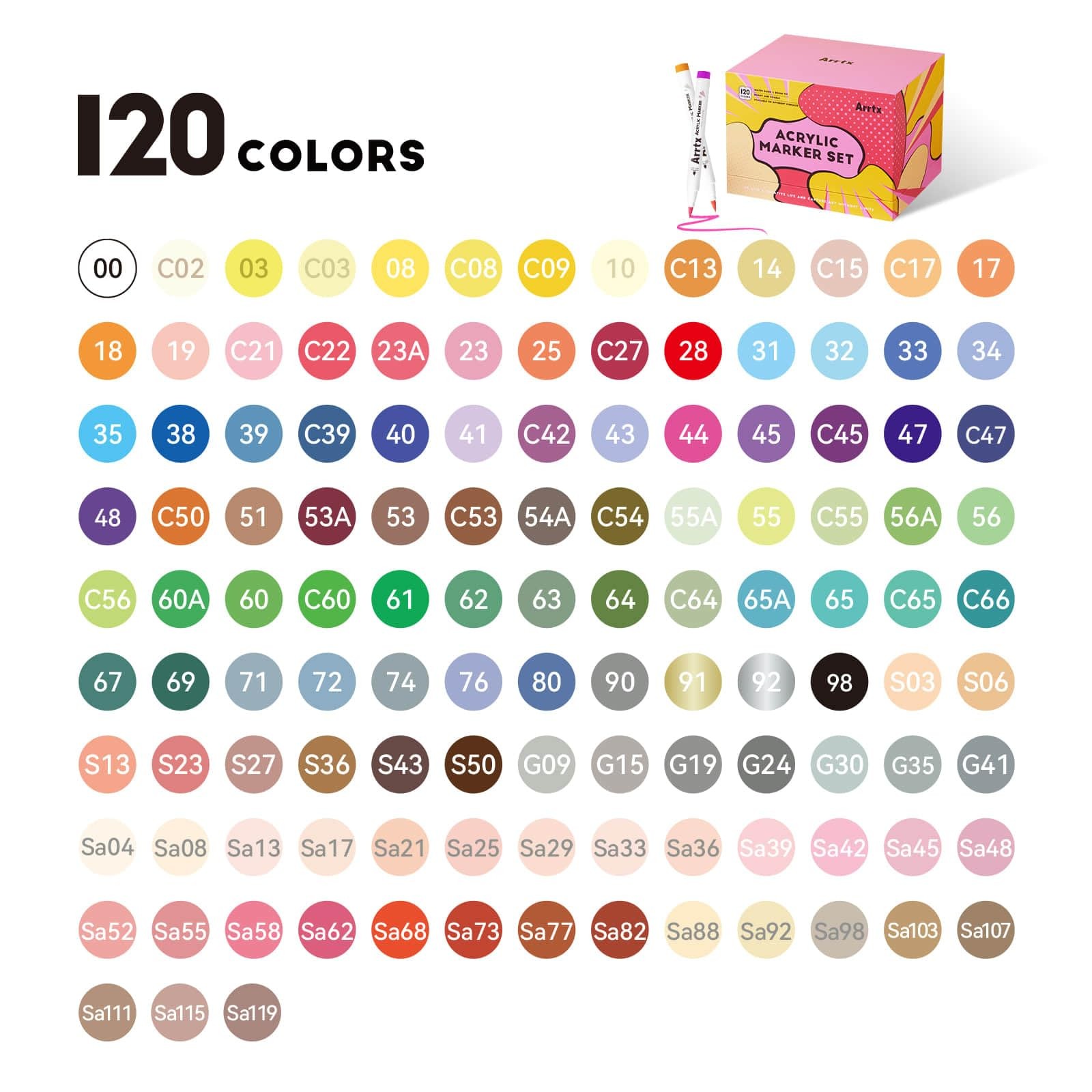 Arrtx 120 Colors Markers Paint Pens, Acrylic Paint Pens for Artists Adults Co...