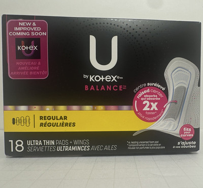U by Kotex Balance Ultra Thin Pads With Wings, Regular, 18 Count White
