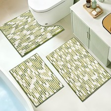 Bathroom Rugs Sets 3 Piece  U-Shaped Toilet Mat Sets  Green and White