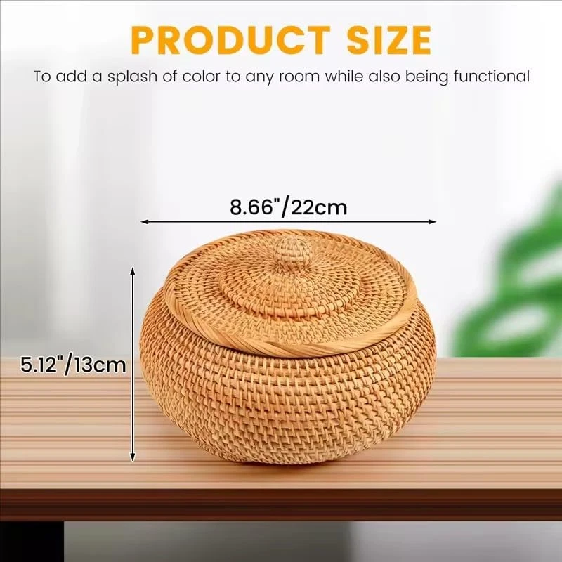 Rattan Boxes with Lid Wicker Tray - Thumbnail 4