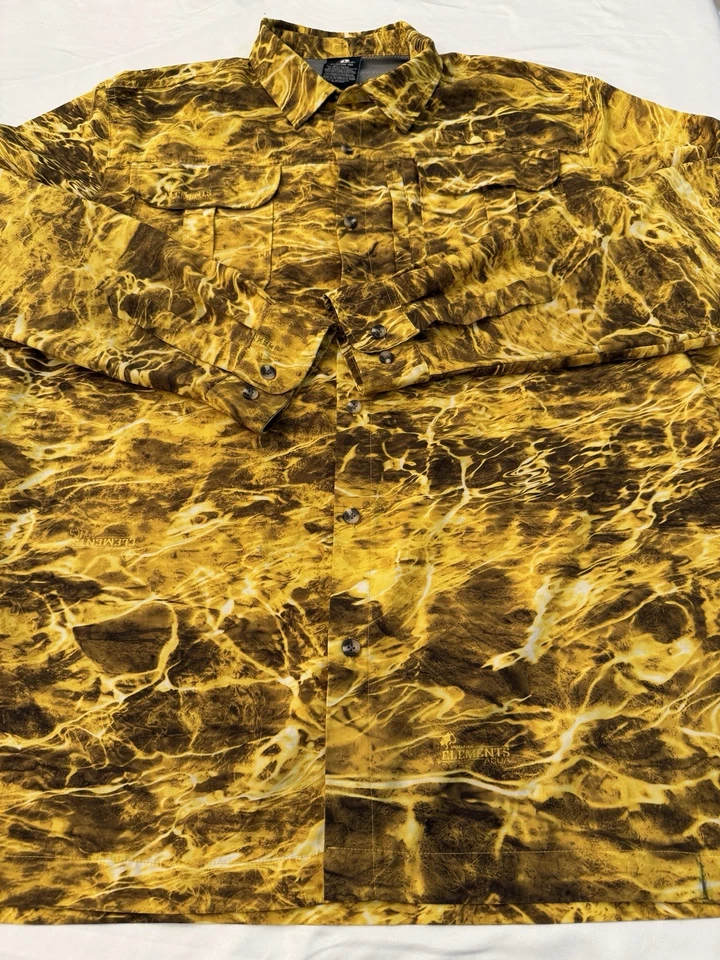 Camisa de pesca Mossy Oak Elements Agua para hombre XL manga larga olas doradas y marrones Foto 4 de 4