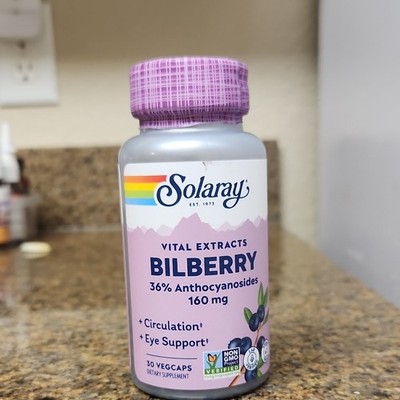 Solaray Bilberry 160 mg 36% Anthocyanosides Non-GMO Eye Support 30 VegCaps