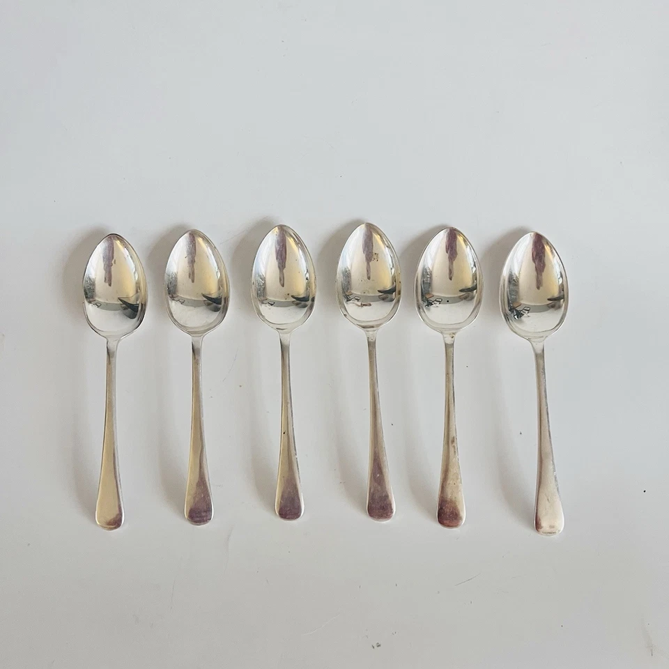 Colheres de sobremesa antigas de prato de prata x 6, talheres cruzados Sheffield, - Imagem 2 de 4