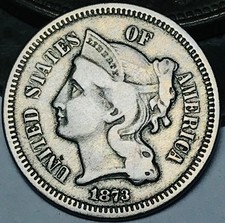 1873 Three Cent Nickel Piece 3C Open 3 Ungraded US Type Coin CC29445