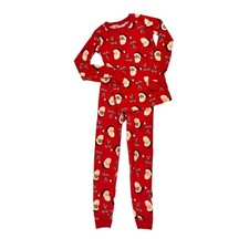 Hanna Andersson 6-7 Red Santa Heads Candy Cane Print Unisex 2 Piece Pajama Set