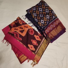 Set Of 2 Ikat Woven ? Printed ? Silk Sarees Fabric read description