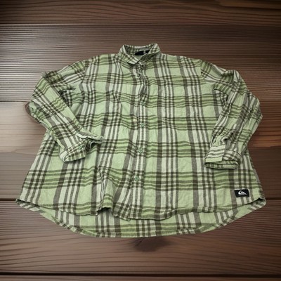 Quicksilver Men s M Medium Sage Green Plaid Pocket Cotton  Button Down Shirt