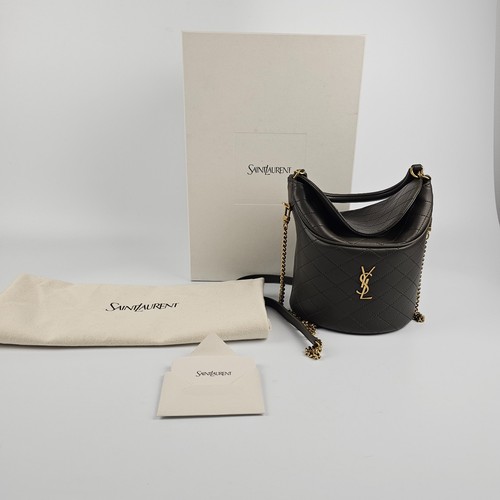 SAINT LAURENT Gaby $2450 Light Musk Leather Bucket Bag New & Authentic