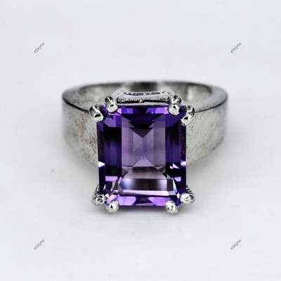 Einfacher Astrologie-Ring 6,9 g natürlicher lila Amethyst 925 Sterlingsilber US 6,5