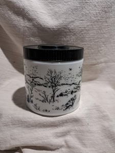 Maxwell House Milk Glass Winter Scene Coffee Canister With Lid