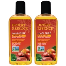 LOT OF 2 Desert Essence 100% Pure Jojoba Oil, 4 fl oz FOR HAIR, SKIN & SCALP
