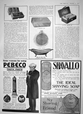 Alter antiker Druck 1910 Schatulle Lotil Toilettenseife Elkington Gillette Rasur 20.