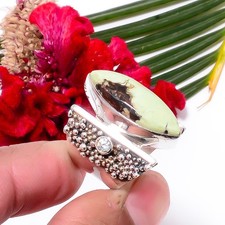 Lemon Chrysoprase, White Topaz 925 Sterling Silver Ring s.7 Sk26, Christmas Gift