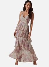 ASTR the Label Rosana Floral Tiered Ruffle Maxi Dress backless plunge - SizeXs