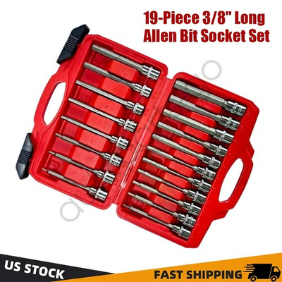 #ad 19pcs 3 8quot; Drive Extra Long Allen Hex Bit Socket Set Standard SAE amp; Metric $46.69