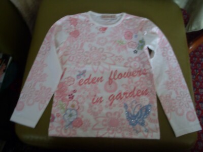 NEU GLITZER Langarmshirt Mädchen 122 KIDS ONLY weiß/rosa mit Pailletten bestickt