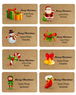 x 24 PERSONALISED CHRISTMAS NAME STICKERS LABELS GIFT TAG PRESENT WRAPPING SEAL