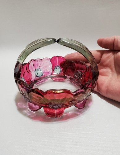 Vintage Westmoreland Hartriegel Kunst Glas Blumenkorb, Cranberry, schillernd - Bild 10 von 12