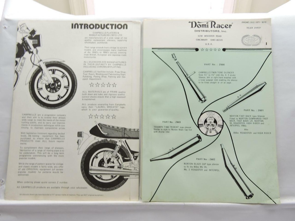 Campbells' Products Motorcycle Parts Catalog Mufflers Exhaust