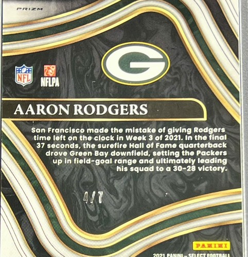 2022 Select AARON RODGERS Neon Orange Pulsar Prizm SSP /7 Packers Jets #314 - Picture 3 of 3