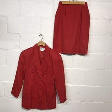 Spiegel Pantsuit Red Blazer w/ Matching Skirt Women's Size 8 Petite Made in USA