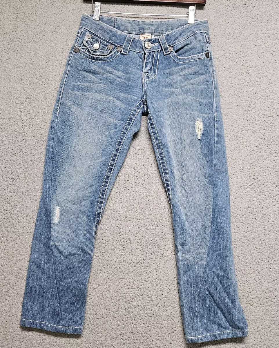 True Religion / Joey Rainbowステッチデニムパンツ28 True Religion Rainbow Joey Twisted Seam Women Distressed Jeans