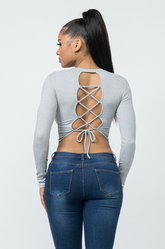 Open Back Strappy Detail Long Sleeve Cropped Top | eBay