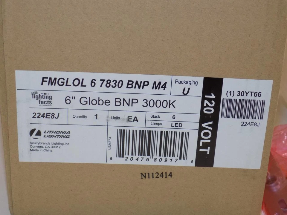 Globo de 6" de níquel cepillado pulido Lithonia Lighting FMGLOL 6 7830 BNP M4 Foto 2 de 4