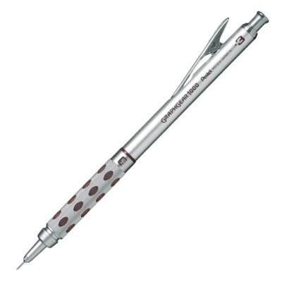 Pentel Druckbleistift Graphgear silberbraun 3 Minen 0,3mm Radierer Metallgehäuse